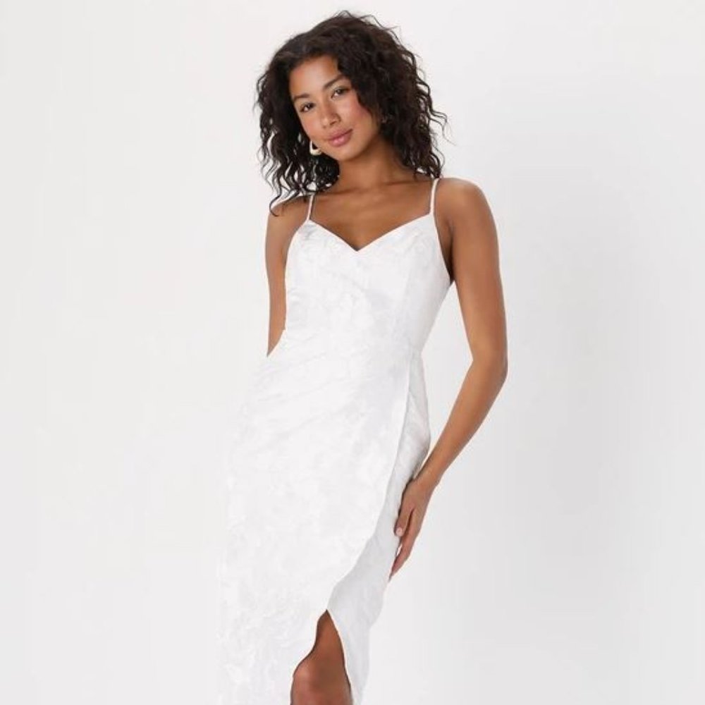 Reinette White Floral Jacquard Sleeveless Midi Dress